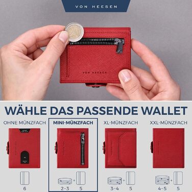 Стильний тонкий гаманець VON HEESEN з відділенням для дрібних грошей та захистом RFID - для чоловіків та жінок - картхолдер, кредитне картхолдер - міні гаманець, портмоне, портсигнатура, невеликий, карбоновий чорний.
