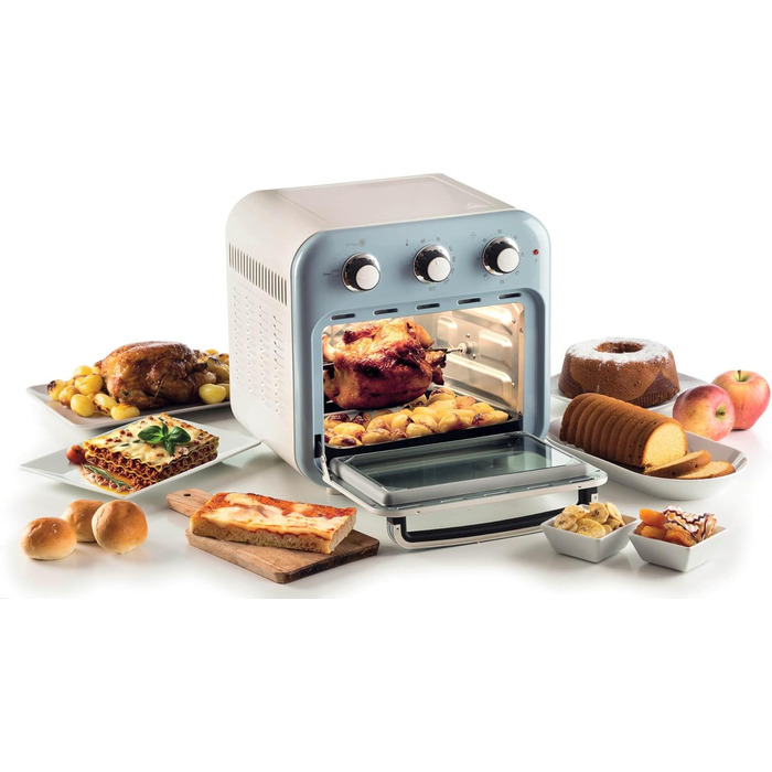 Фритюрниця та духовка Ariete Vintage 2в1, 1400 Вт, 16 л, з аксесуарами, таймер 60 хв, подвійне скло, блакитна