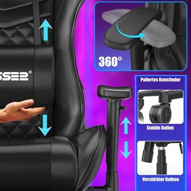 Ігрове крісло KESSER Ergonomisch з підголівником та подушкою під поперек, чорне