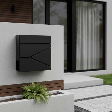 Поштовий ящик Relaxdays з газетницею, чорний, DIN C4, 37x37x11 см, вологостійкий, 4 ключі