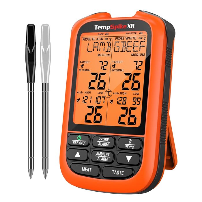 Бездротовий м'ясний термометр ThermoPro TempSpike, цифровий, 2 щупи, 300м, для гриля, кухні, рідин і м'яса, перезаряджуваний