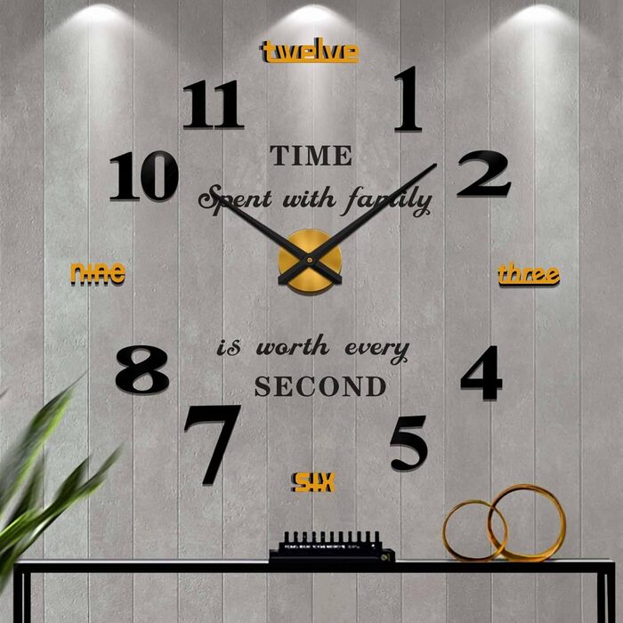 Vangold Modern Mute DIY Large Wall Clock 3D Sticker Home Office Decor Gift