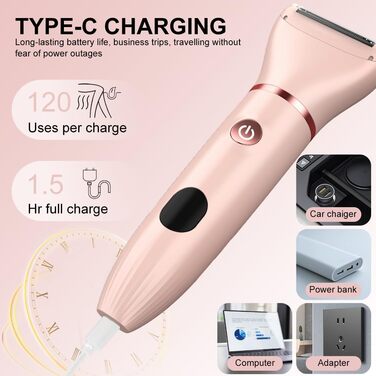 Електричний жіночий тример 3-в-1 для тіла, інтимної зони, IPX6 водонепроникний, для мокрого та сухого використання, тример/епілятор/бритва (Рожевий)