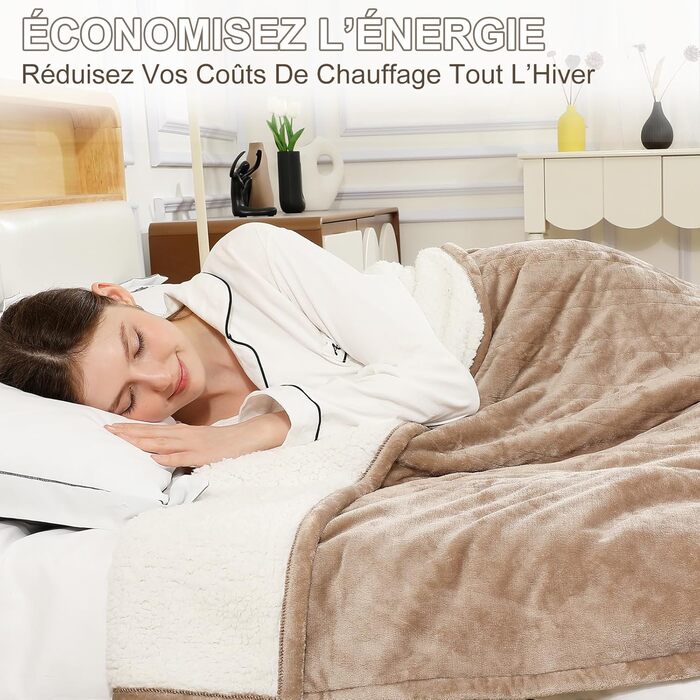 Електрична ковдра COZYTY 150x200 см з таймером та захистом від перегріву, фланель, 6 режимів нагріву, машинне прання (Бежева)