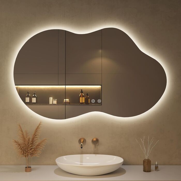 Дзеркало для ванної кімнати з підсвічуванням, без рами, 50x75 см, арочне, антизапар, сенсорний вимикач, регульована яскравість, 3 кольори світла