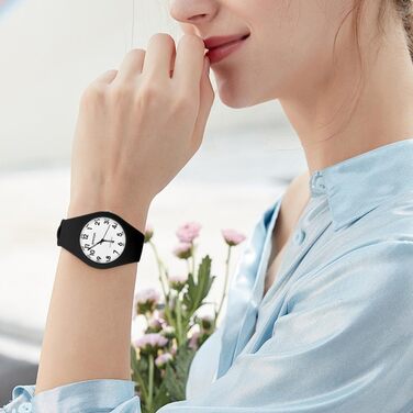 Жіночий годинник: аналоговий кварцовий годинник з силіконовим ремінцем. Спортивний годинник для студентів та дорослих (чорний+білий)