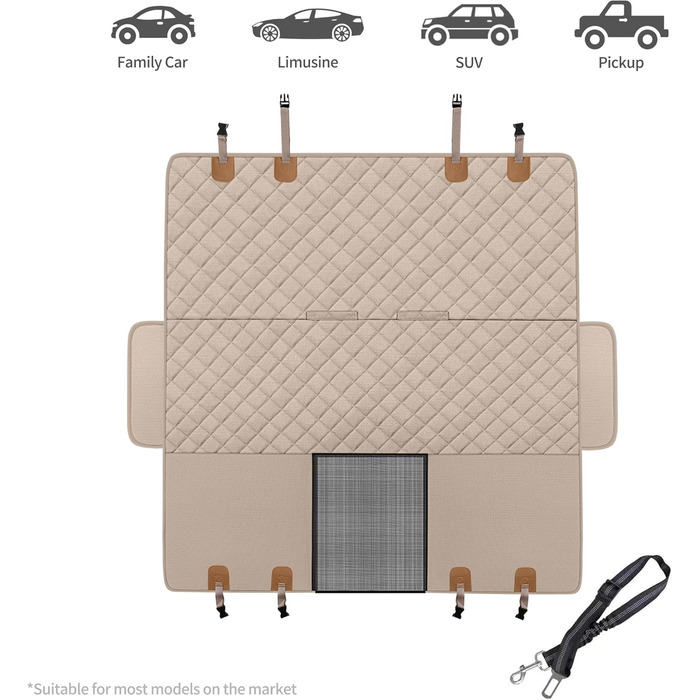 Захисний чохол на сидіння для собак, для автомобілів, позашляховиків та вантажівок з сіткою у вікно, стійкий до подряпин, ковзання та води, з поворотком для прив'язування (Рожевий)