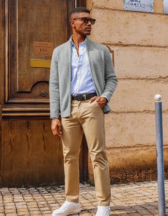 Чоловіча в'язана куртка-трікжак PJ PAUL JONE з коміром-стійкою та блискавкою, світло-сіра (L)