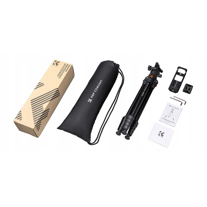 Штатив K&F Concept O235A1 + голова BH-40 + тримач для смартфона, 175 см, чорний