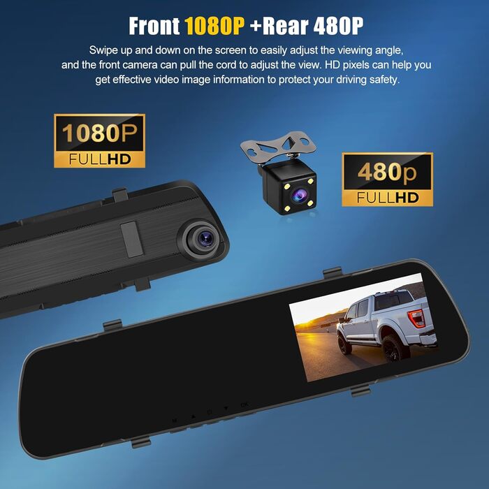 Дзеркало заднього виду з відеореєстратором OiLiehu 4K AHD, 10.88