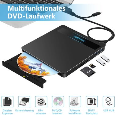 Зовнішній CD/DVD привід для ноутбука, тонкий алюмінієвий Slim-брунер з чохлом, чорний