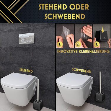 Силіконова щітка для унітазу з тримачем, чорна - без свердління, для гігієни