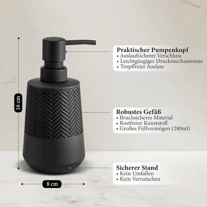 Дозатор мила та мийного засобу чорного кольору, 280 мл, для кухні