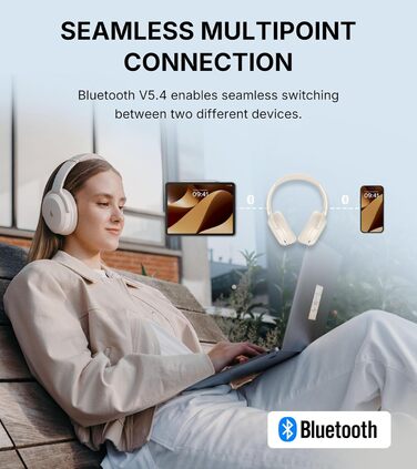 Edifier WH700NB Pro: Бездротові навушники з активним шумозаглушенням (-43dB), Hi-Res Audio, Bluetooth 5.4, AI-дзвінки, швидка зарядка, складні - (Кремовий)