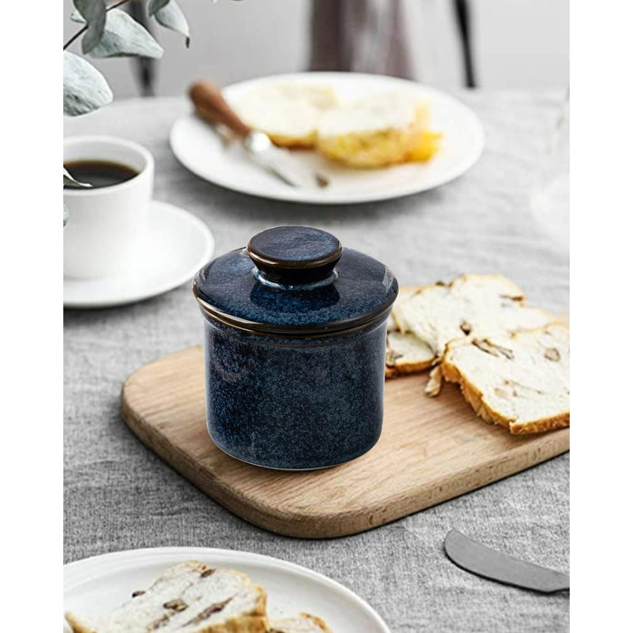 HOME DECOR Ceramic Butter Dish, French Butter Dish, Butter Bell with Lid, for Fresh and Spreadable Butter - Reactive Glaze Blue