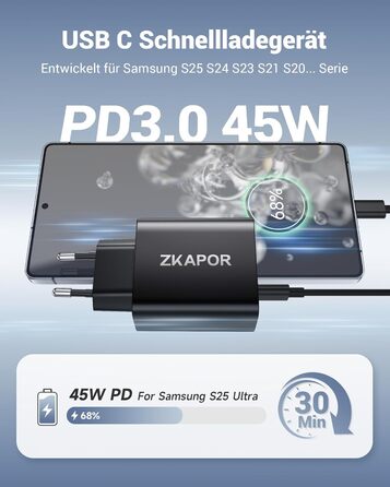 Зарядний пристрій ZKAPOR з 4 USB-C портами, 45W, білий (PD+QC)