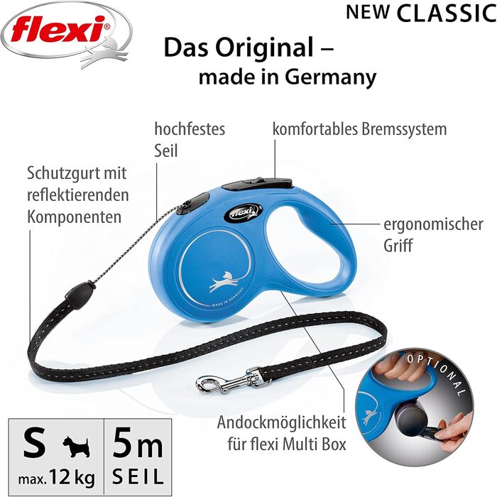 Рулетка для собак Flexi Classic S, 5 м, блакитна – до 12 кг