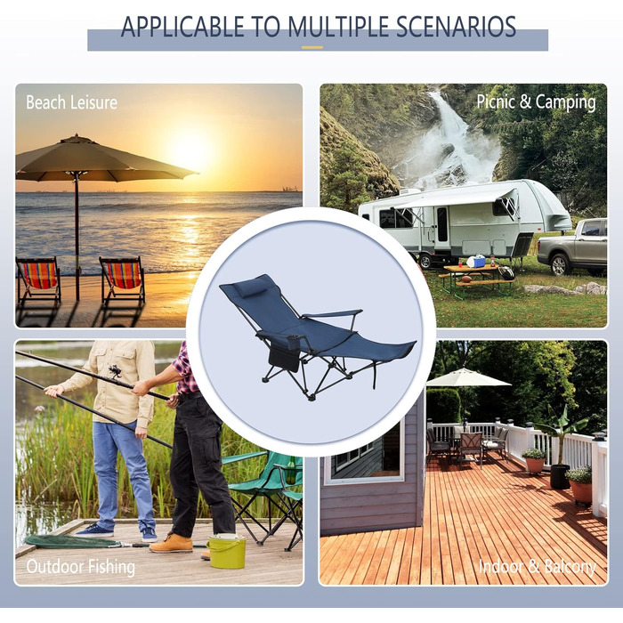 Набір кемпінгових стільців WOLTU 2 шт. з підставкою для ніг, блакитний - пляжний, рибальський, складаний стілець з підсклянником та сумкою для зберігання