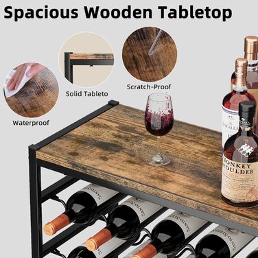 Стильна вітрина для вина Urban Deco на 30 пляшок з дерев'яною стільницею, чорна металева полиця для кухні, бару, погреба, їдальні, 59 x 30 x 89 см