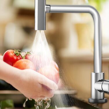 Кухонний змішувач Wasserhahn з поворотним виливом 360°, високий тиск, 4 режими струменя, з душом, з підключенням (нержавіюча сталь)