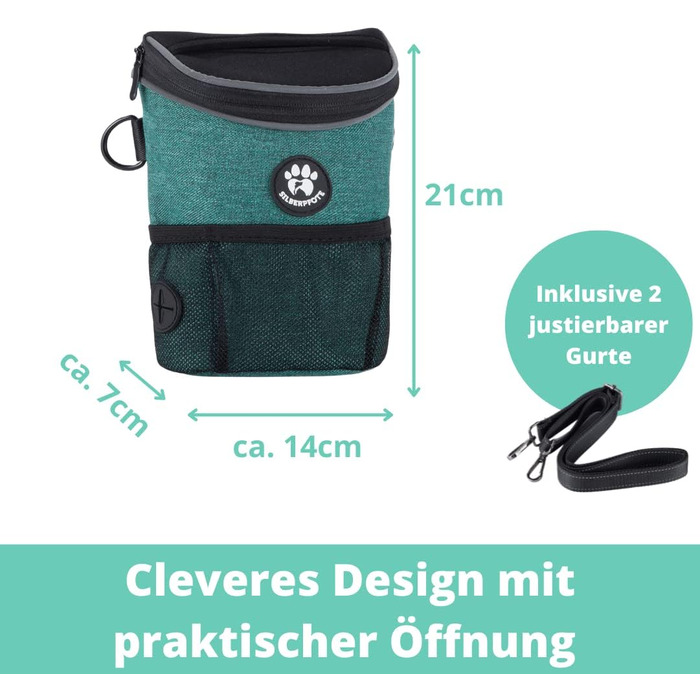 Преміум сумка для ласощів для собак - ідеальна для виховання та дресирування. Функціональна, практична, багато місця та з дозатором кульок для прибирання (зелена)