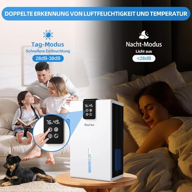 Електричний осушувач повітря, тихий, 2700 мл з LED дисплеєм, автоматичне відтанення, режим сну, проти вологи та плісняви, для спальні/ванної кімнати, білий