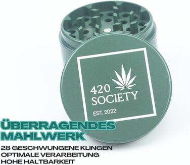 Преміальна керамічна гріндер-крашер 420 Society, 4-частинна, антипригарна, для спецій, Nano-кераміка, комплект 420SCTY Care, темно-зелений