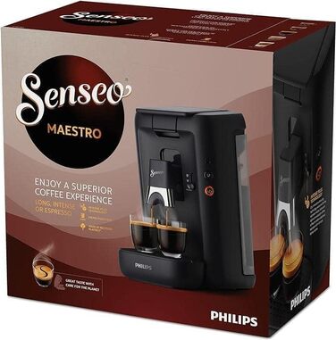 PHILIPS Senseo Maestro Coffee Pad Machine – Intense Plus Technology, Premium Espresso Quality, Eco-Friendly Design, 1.2L Water Tank, Memo Function, Descaling Indicator (CSA260/60) Black