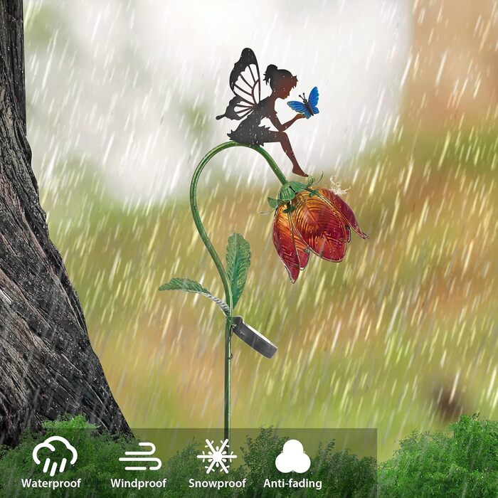 TERESA'S COLLECTIONS Garden Decor for Outdoors Weatherproof, 100cm Tall Flower Fairy Solar Lamp Garden Light, with Metal Glass LED, Figure Gifts for Women/Mom Decor for Patio