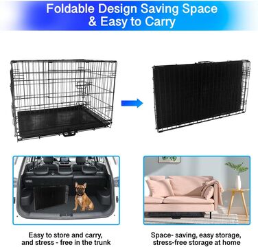Клітка для собак 91x56x62 см, складана з 2 дверцятами, переноска для авто, вольєр для собак, дротяна клітка, розмір L (120x75x79 см)