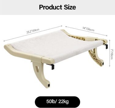 MEWOOFUN Cat Hammock Window Cat Bed Window Sill for Cats - 50x36cm Cat Bed for Radiator Cat Hammock with Soft Bed, Removable Suction Cup Free Holds 18kg (White L)
