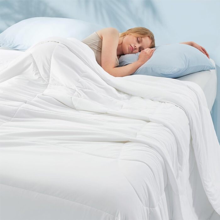 Охолоджуюча ковдра BEDSURE двостороння літня 155x220 см Arc-Chill Q-Max 0.4 - легка дихаюча ковдра від нічної пітливості та спеки (біла)