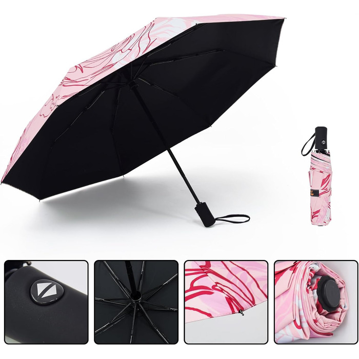 Компактна дорожня парасолька SY Winddicht: автоматична, легка, незламна. Виробник продає. Висока якість за доступною ціною (C-Rosa Rose)