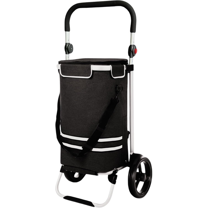 DIVID® Торговий візок з інтегрованою платформою, об'єм 56 літрів, вантажопідйомність до 50 кг, складний, сумка через плече та відділення для охолодження, чорний