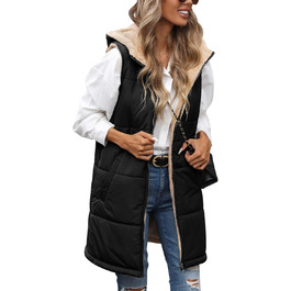 Жіноча жилетка Tuopuda з капюшоном, степкова, з флісовою підкладкою, тепла зимова куртка, безрукавка, термо-жилетка, на блискавці, чорна, розмір S