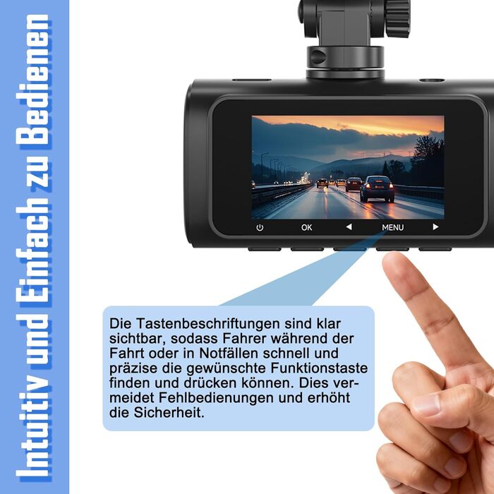 Автомобільний відеореєстратор 4K + 1080P з передньою та задньою камерами, 64GB SD карта, 5GHz WiFi, 1.97