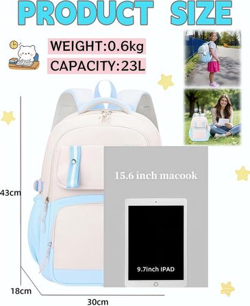 Шкільний рюкзак Aryan для жінок, 17 дюймів, легкий, з відділенням для ноутбука, сумка для жінок, підлітків, дівчаток та хлопців, для подорожей, коледжу та роботи (блакитний)