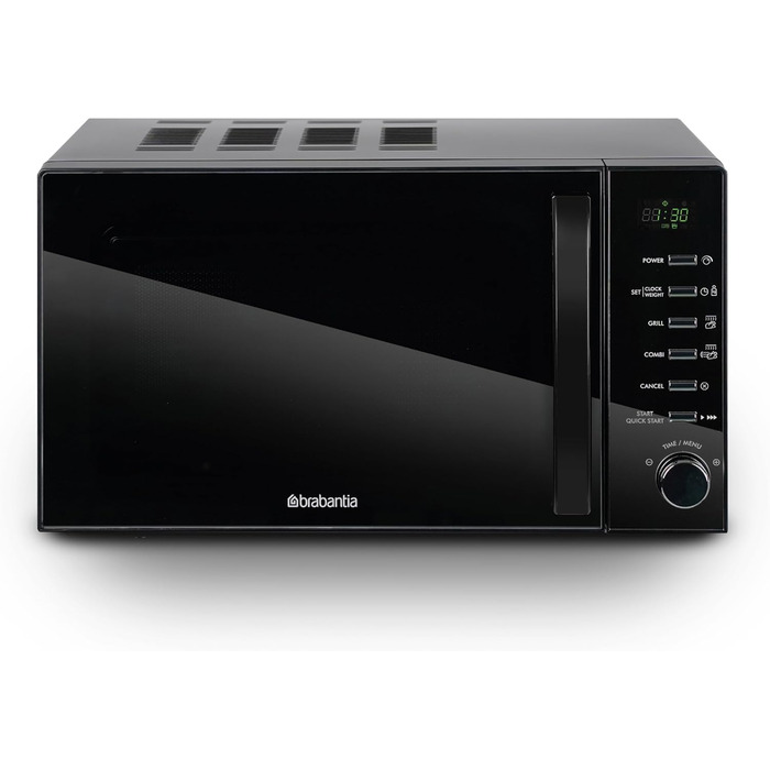 Мікрохвильова піч Brabantia з грилем, 20 літрів, 700W, окремо стояча, 13 автоматичних програм, 6 рівнів потужності, цифровий таймер, великий об'єм, чорна