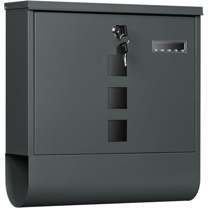 Поштовий ящик WOLTU з газетницею та оглядовим вікном, антрацит, 37x37x10.5 см. Закривається на ключ, з табличкою для імені.