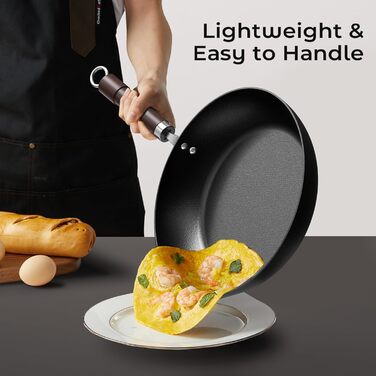 Сковорода з вуглецевої сталі 28 см, антипригарна, з бакелітовою ручкою, без PFOA, для приготування їжі, кемпінгу, професійного використання