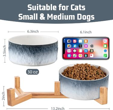 Набір мисок для собак WoofinPets з кераміки (2 шт.) - 850 мл, з дерев'яною підставкою. Миски для корму та води для собак та котів, антиковзні, сучасні, важкі.