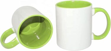 MR.R Set of 6 Sublimation Blanks, 334 ml, Dishwasher-Safe Ceramic Coffee Mugs, Green Color, Interior Cup and Handle, Drinking Cup for Milk, Tea, Cola, Water