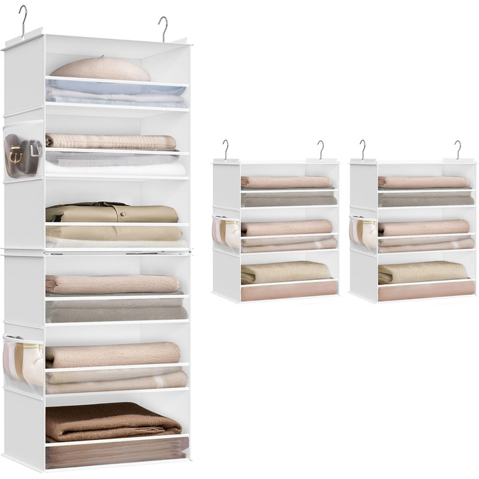 Органайзер для шафи SONGMICS, роздільник полиць, навісна полиця, розкладний органайзер, металеві гачки та бамбукові вставки, білий (RCH007W01)