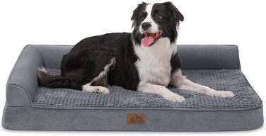 COZY KISS Orthopedic Dog Bed, 19cm Thick Dog Sofa for Medium-Sized Dogs, Removable and Washable Dog Couch, Non-Slip Bottom, Waterproof Inner Lining (Gray-L-Type, L(107 * 76 * 19CM))