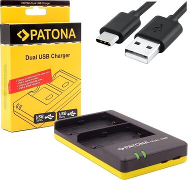 Зарядний пристрій PATONA для акумулятора NP-W126 NP-W126s (USB-C/MicroUSB), чорний