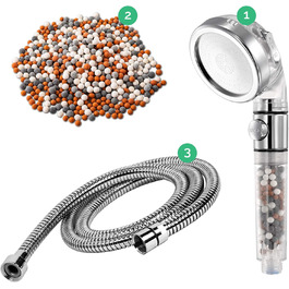 Original StoneStream Shower Head, Eco Power High-Pressure Water Softener, Filtered Handheld Shower with Spa-Like Ion Beads for Dry Skin and Hair – 3 Spray Settings (3-in-1 Set (non-electric showers))
