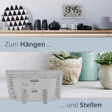 Digital Radio Clock with Large XL Display | Calendar | with Temperature Display & Hygrometer | Wall Clock | Radio Alarm Clock with 2 Alarm Times and Snooze Function | Silver