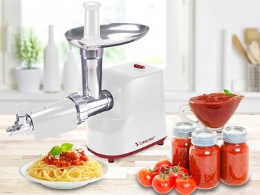 М'ясорубка електрична BEPER P102ROB200 з нержавіючої сталі, 1200 Вт + насадка для томатів