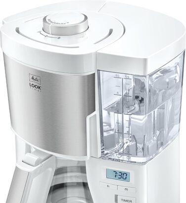 Melitta Look Timer - Filter Coffee Machine - Timer Function - Drip Stop - 10 Cups - White (1025-07) White with Glass Carafe Single