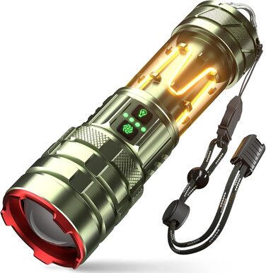 Потужний LED ліхтар 1000000 люмен, акумуляторний, з режимом кемпінгу, регулюванням фокусу, 11 режимів, довга робота від акумулятора, водонепроникний тактичний ліхтар для кемпінгу, відпочинку на природі та надзвичайних ситуацій (зелений)